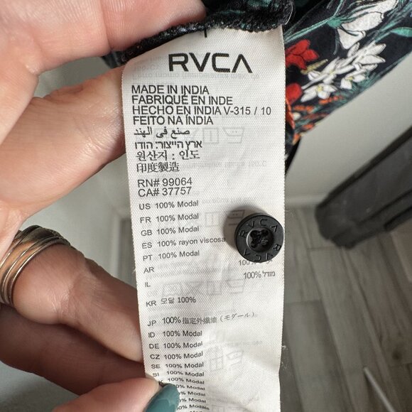 RVCA Womens Floral‎ Print Button Down Crop Top Black Multicolor Size L - Picture 7 of 7